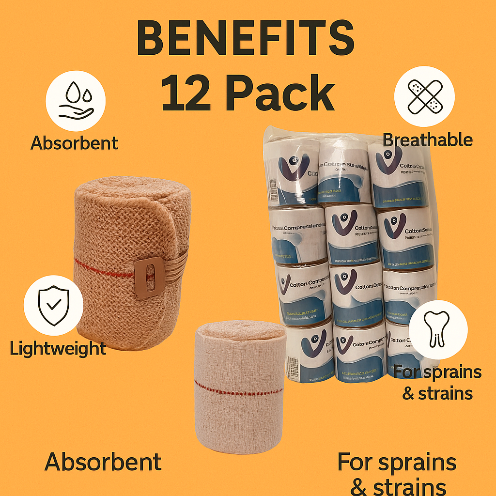 6cm x 4M Heavy Elastic Compression Bandages 12 Pack for Strains & Sprains-NEW