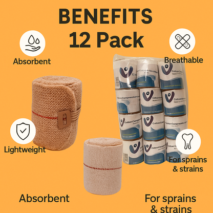 6cm x 4M Heavy Elastic Compression Bandages 12 Pack for Strains & Sprains-NEW