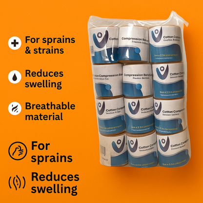 6cm x 4M Heavy Elastic Compression Bandages 12 Pack for Strains & Sprains-NEW