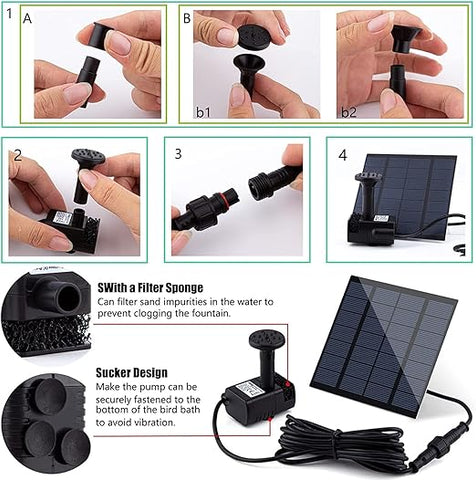 Solar Powered Water Pump Pond Garden Submersible Fountains + Sponge Filter