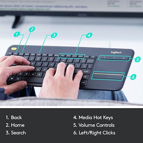 Logitech Wireless Touch K400 Plus Keyboard - Black