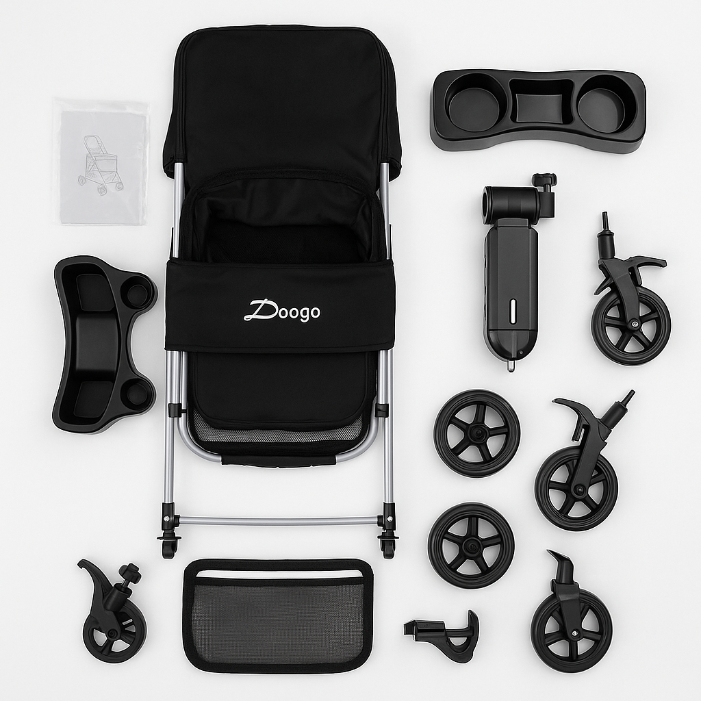 Pet Stroller Dog Cat Carrier – Foldable 4-Wheel Pushchair with Storage Basket -NEW