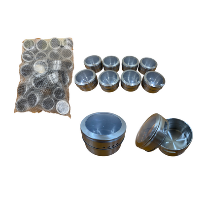 24 pcs/Set Magnetic Spice Container Tins Jars Storage Clear Lid Stainless Steel-NEW