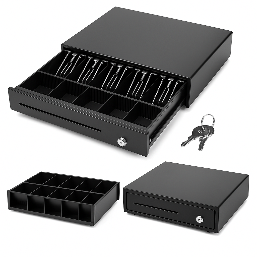 Heavy Duty Cash Drawer POS Register – 5 Bills 5 Coins Tray with RJ11 Cable -New
