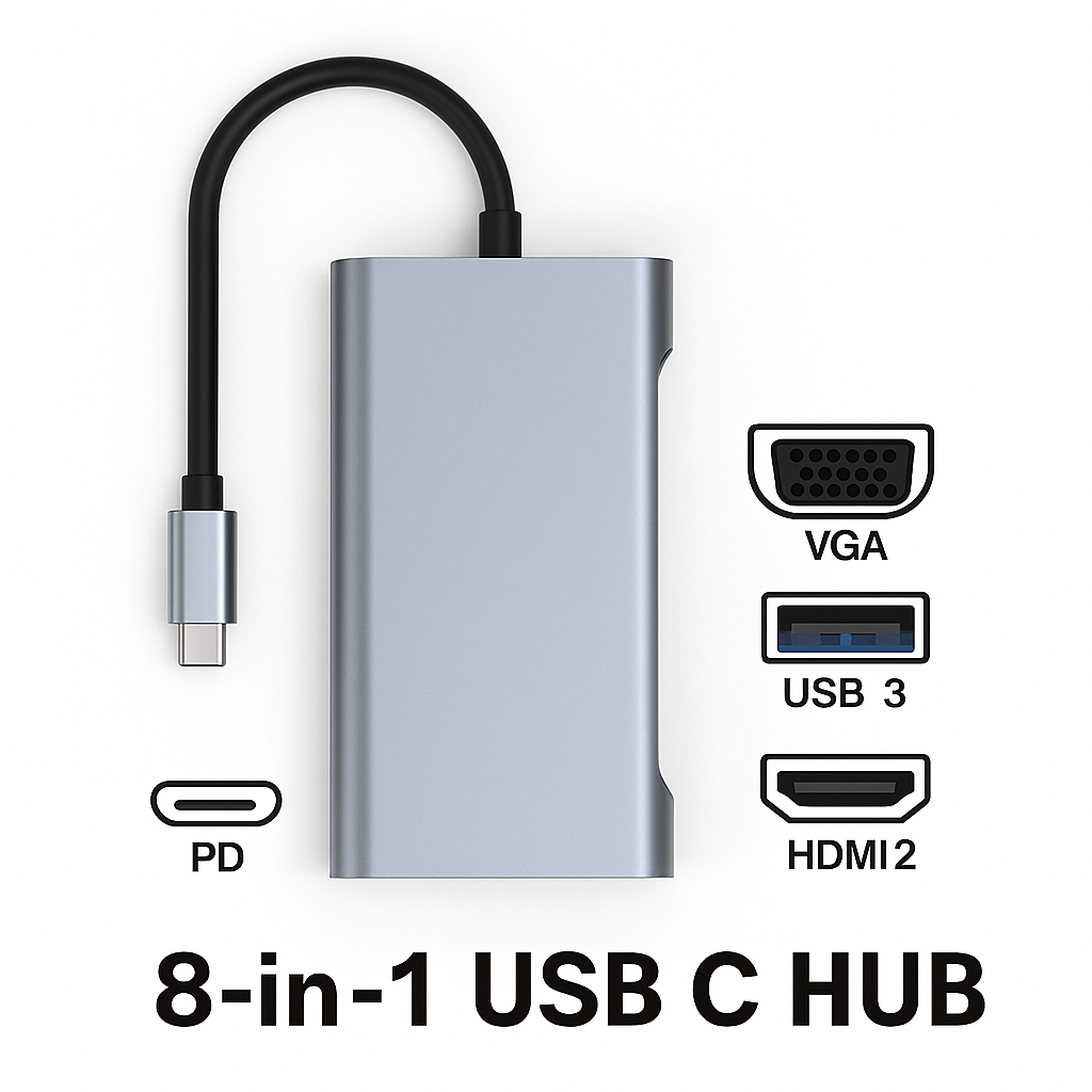 8 IN 1 USB-C Laptop Docking Station | PD, USB 3.0, 4K HDMI, VGA, SD/TF Hub-New
