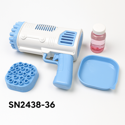 36-Hole Bubble Gun – Bazooka Bubble Machine Toy for Kids Blue-NEW