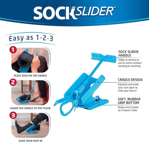 Sock Slider - The Easy on, Easy Off Sock Aid Kit & Shoe Horn | Pain Free No Bending, Stretching As Seen on TV