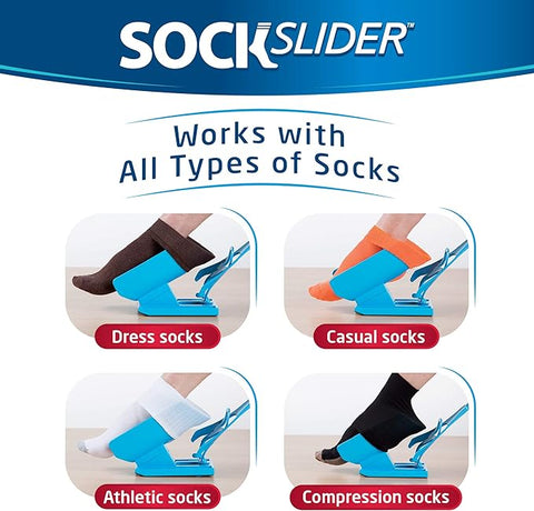 Sock Slider - The Easy on, Easy Off Sock Aid Kit & Shoe Horn | Pain Free No Bending, Stretching As Seen on TV