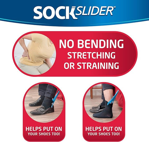 Sock Slider - The Easy on, Easy Off Sock Aid Kit & Shoe Horn | Pain Free No Bending, Stretching As Seen on TV