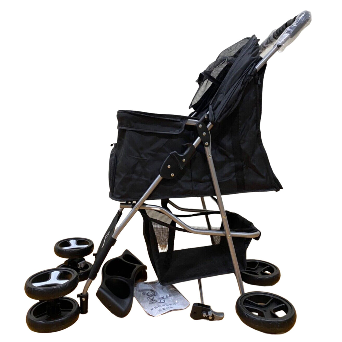 Large Pet Stroller Dog Cat Carrier Travel Pushchair Foldable Pram 4 Wheels