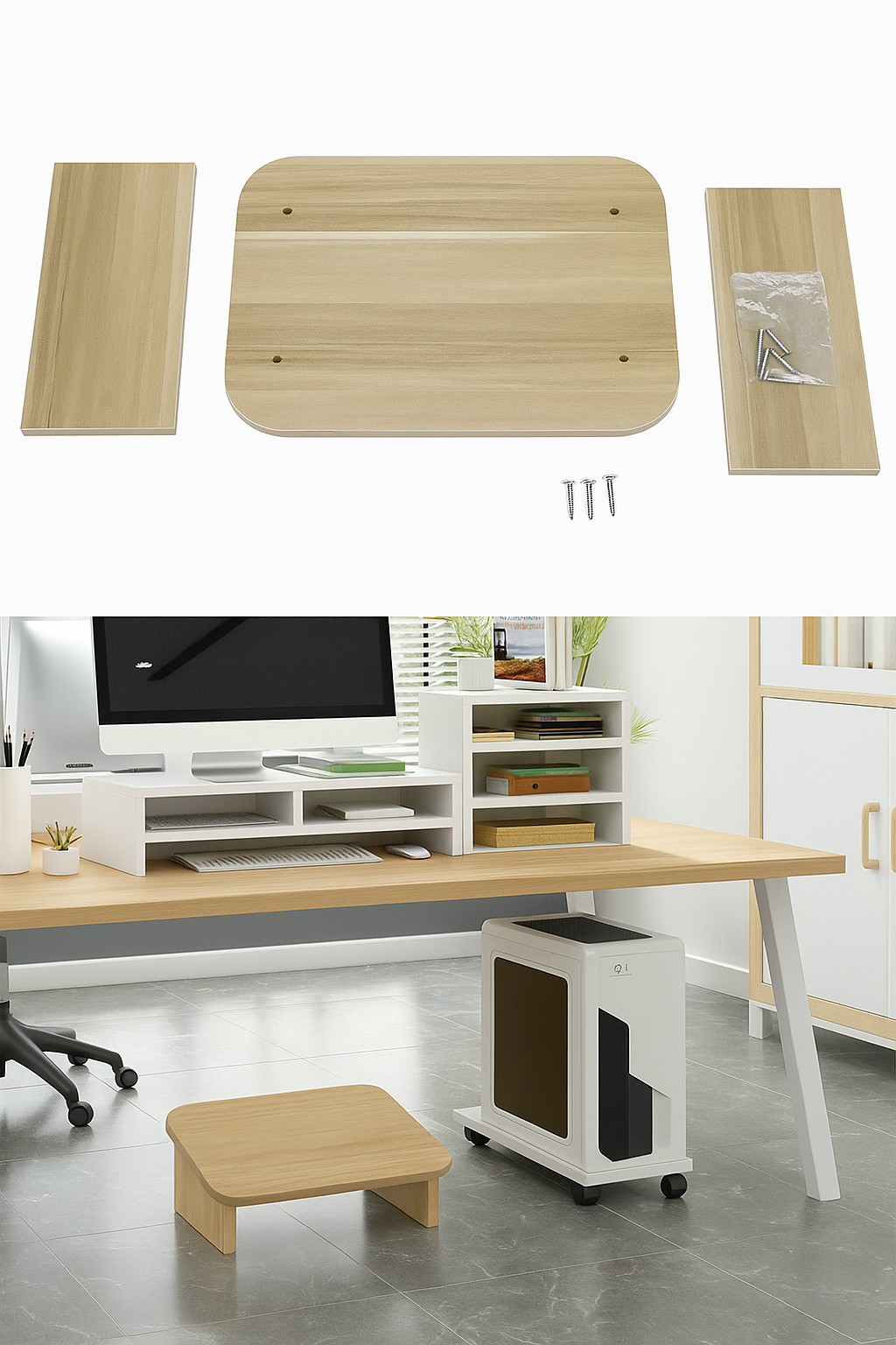 Wooden Non-Slip Desk Foot Rest Stool-NEW