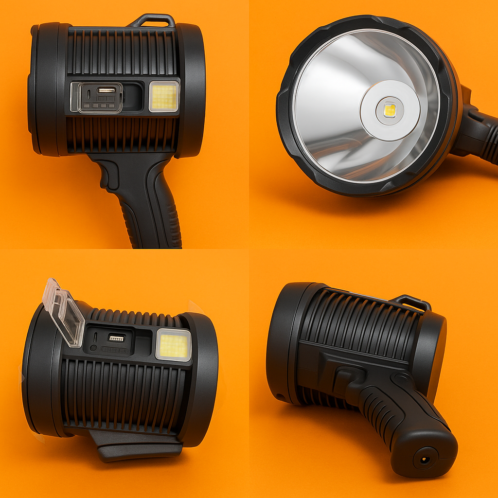 Powerful Solar LED Flashlight with USB Rechargeable Battery & Multi-Colour Light-New
