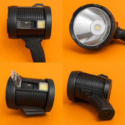 Powerful Solar LED Flashlight with USB Rechargeable Battery & Multi-Colour Light-New