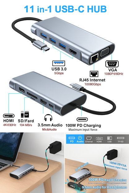11 in 1 Laptop Docking Station Type-C HUB-NEW