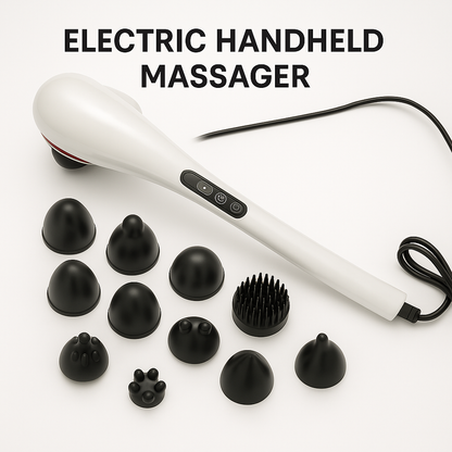 Electric Handheld Massager with 8 Heads – Full Body Vibration Massager for Back, Neck, Legs & Feet-NEW