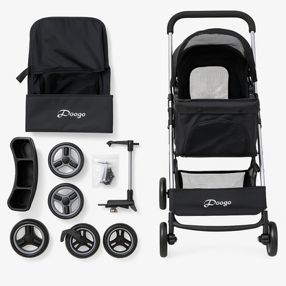 Pet Stroller Dog Cat Carrier – Foldable 4-Wheel Pushchair with Storage Basket -NEW