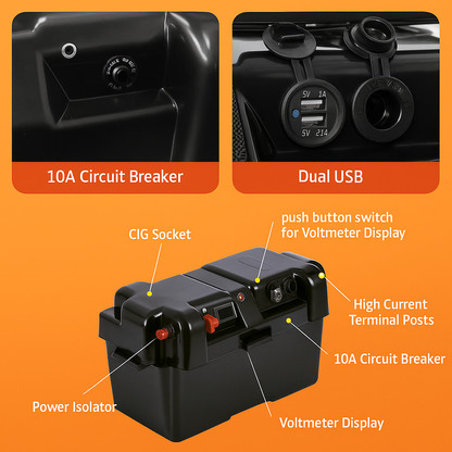 Heavy-Duty AGM Battery Box with USB & 12V Socket | External Terminals | Protective Power Storage Case-NEW