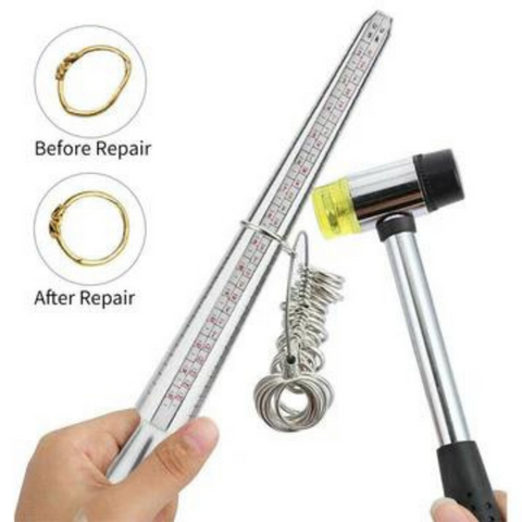 Silver Ring Sizer Size Gauge Tool Finger Measuring Stick Metal Ring Mandrel Set