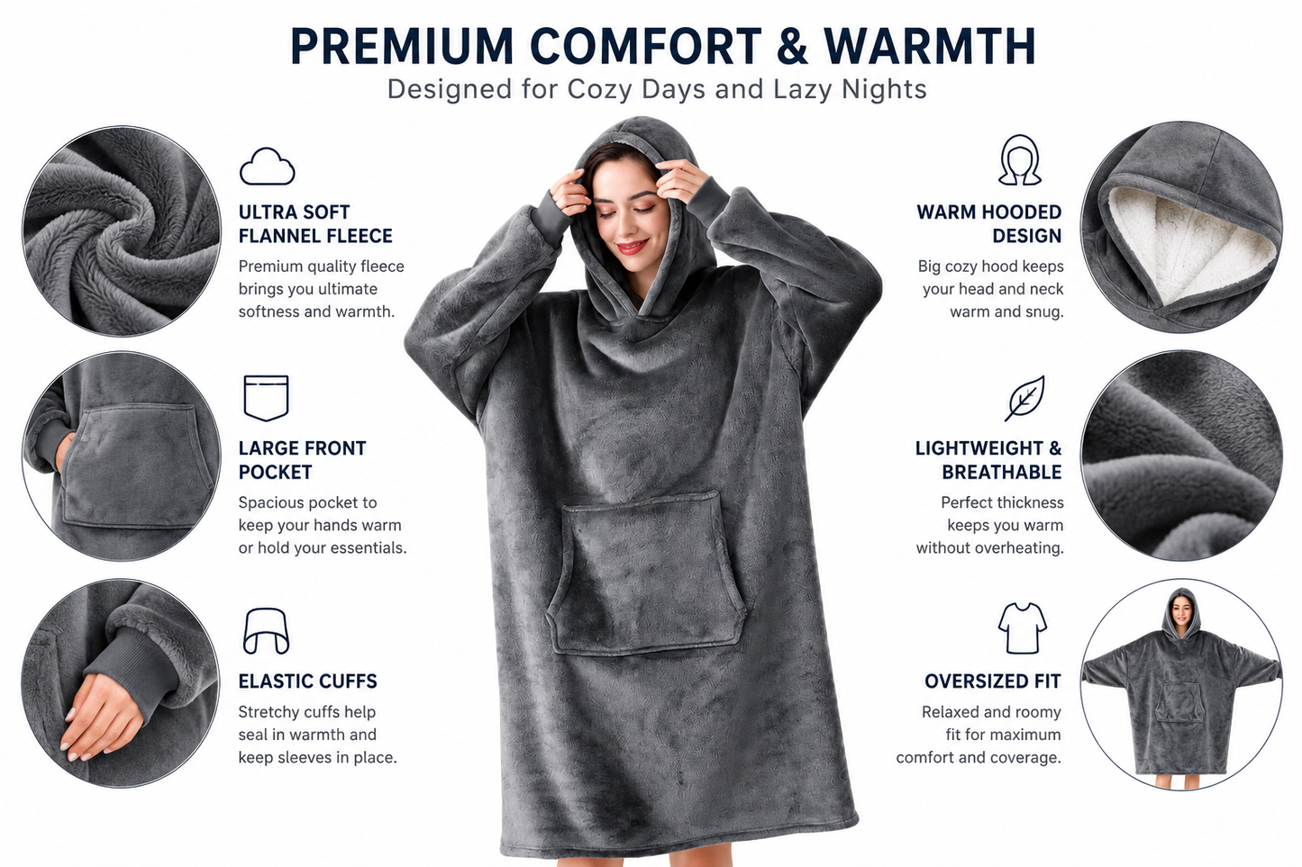 Adult Blanket Hoodie– Convertible Plush Hoodie Blanket New