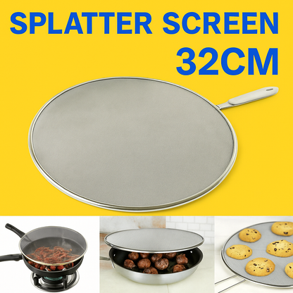 Stainless Steel Splatter Screen – 32cm Anti-Splash Frying Pan Cover NEW