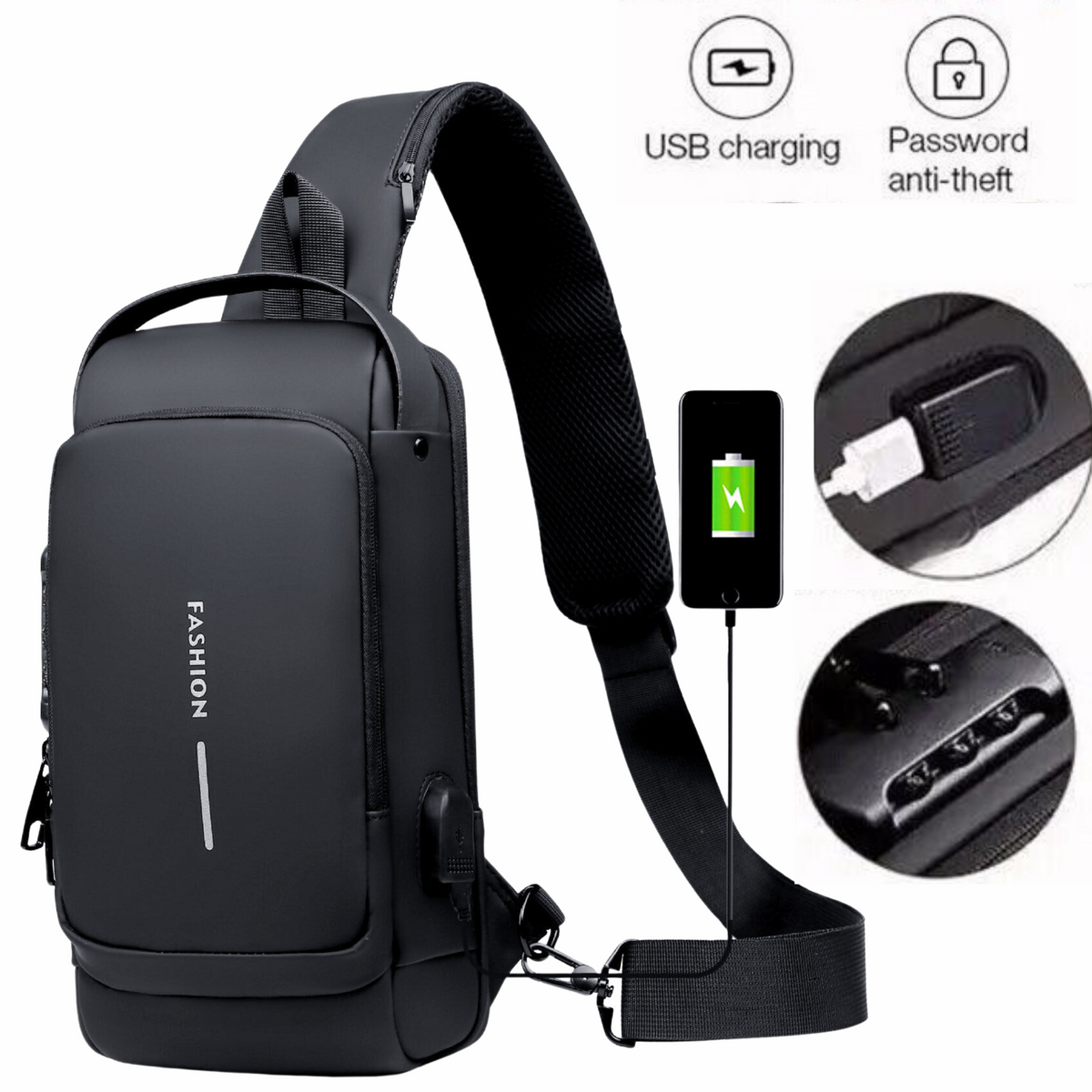 USB-Charging Sport Sling Anti-Theft Shoulder Bag Crossbody Chest Daypack Bags AU