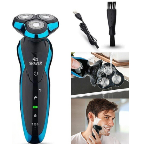 4D 3 Heads Razor Beard Trimmer Men's Clipper Electric Shaver Cordless USB Charge