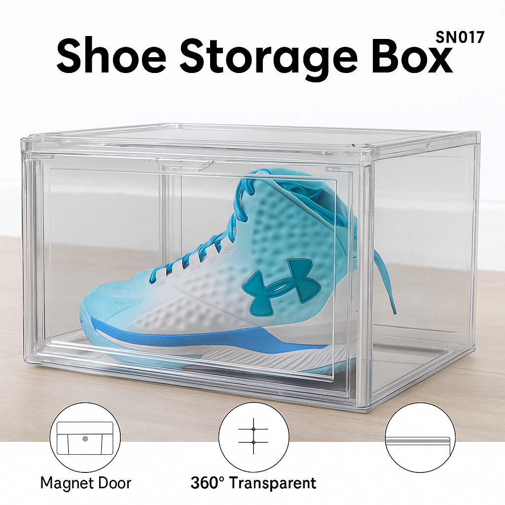 Clear Stackable Shoe Box Organizer – Foldable Acrylic Storage Case-NEW