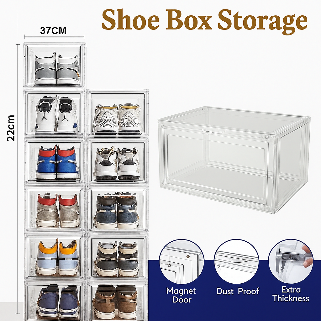 Clear Stackable Shoe Box Organizer – Foldable Acrylic Storage Case-NEW