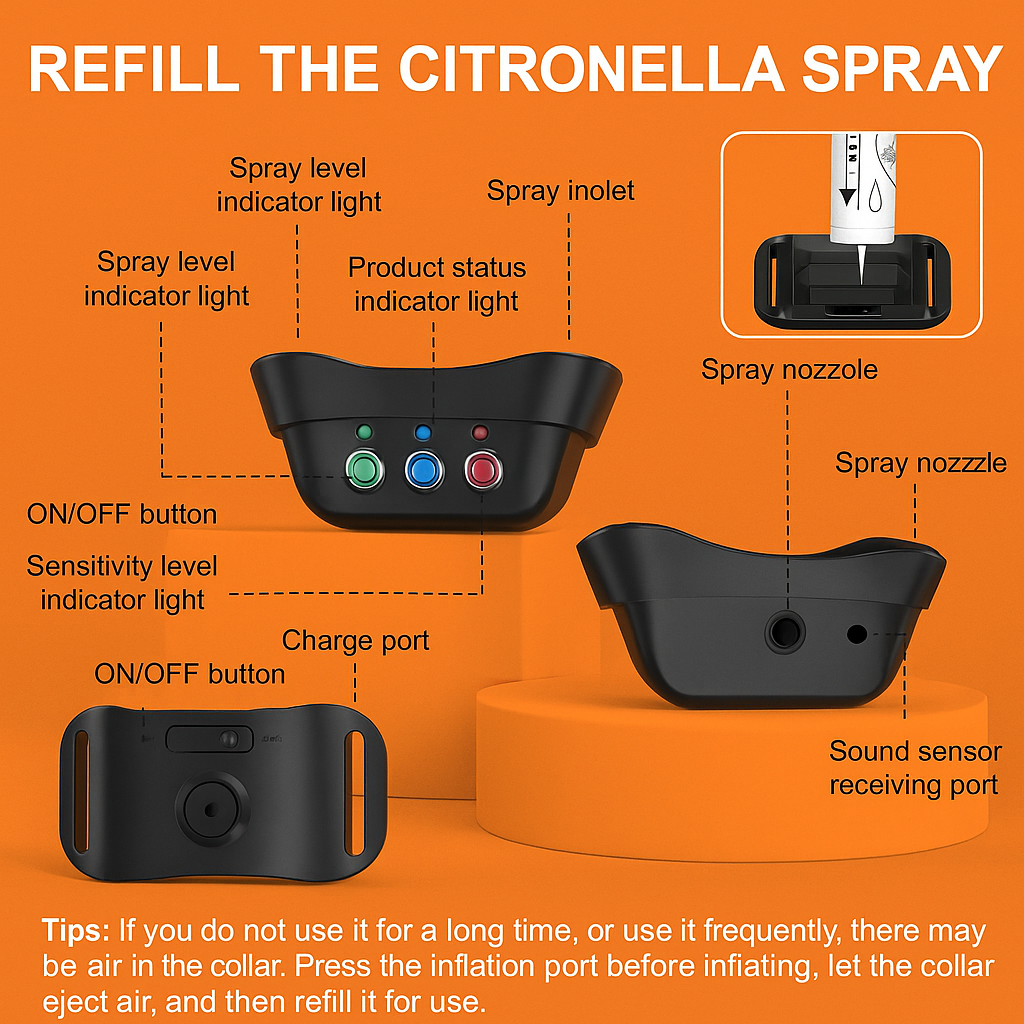 Anti Bark Dog Citronella Spray Collar Rechargeable-NEW