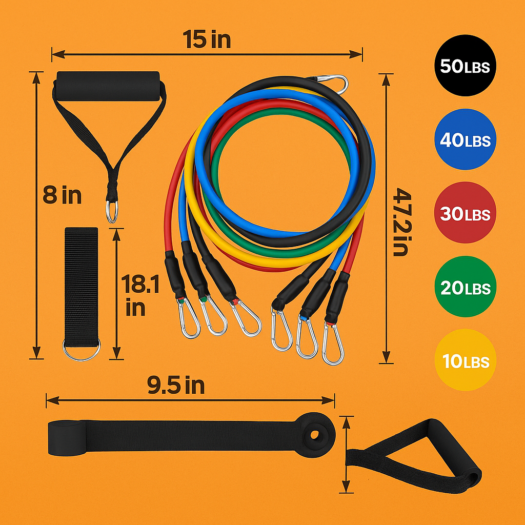 11Pcs 150LBS Resistance Exercise Bands with Yoga Strap-NEW