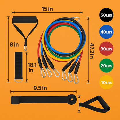11Pcs 150LBS Resistance Exercise Bands with Yoga Strap-NEW