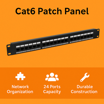CAT6 Ethernet Patch Panel 24 Port 1U Rack 110 Krone IDC-NEW
