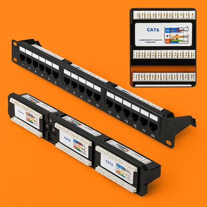 CAT6 Ethernet Patch Panel 24 Port 1U Rack 110 Krone IDC-NEW