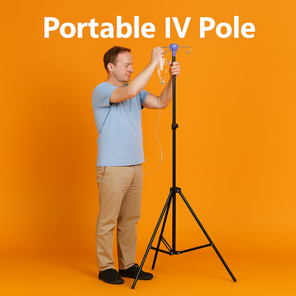 4-Hook Portable IV Pole Stand Drip Bag Holder-NEW