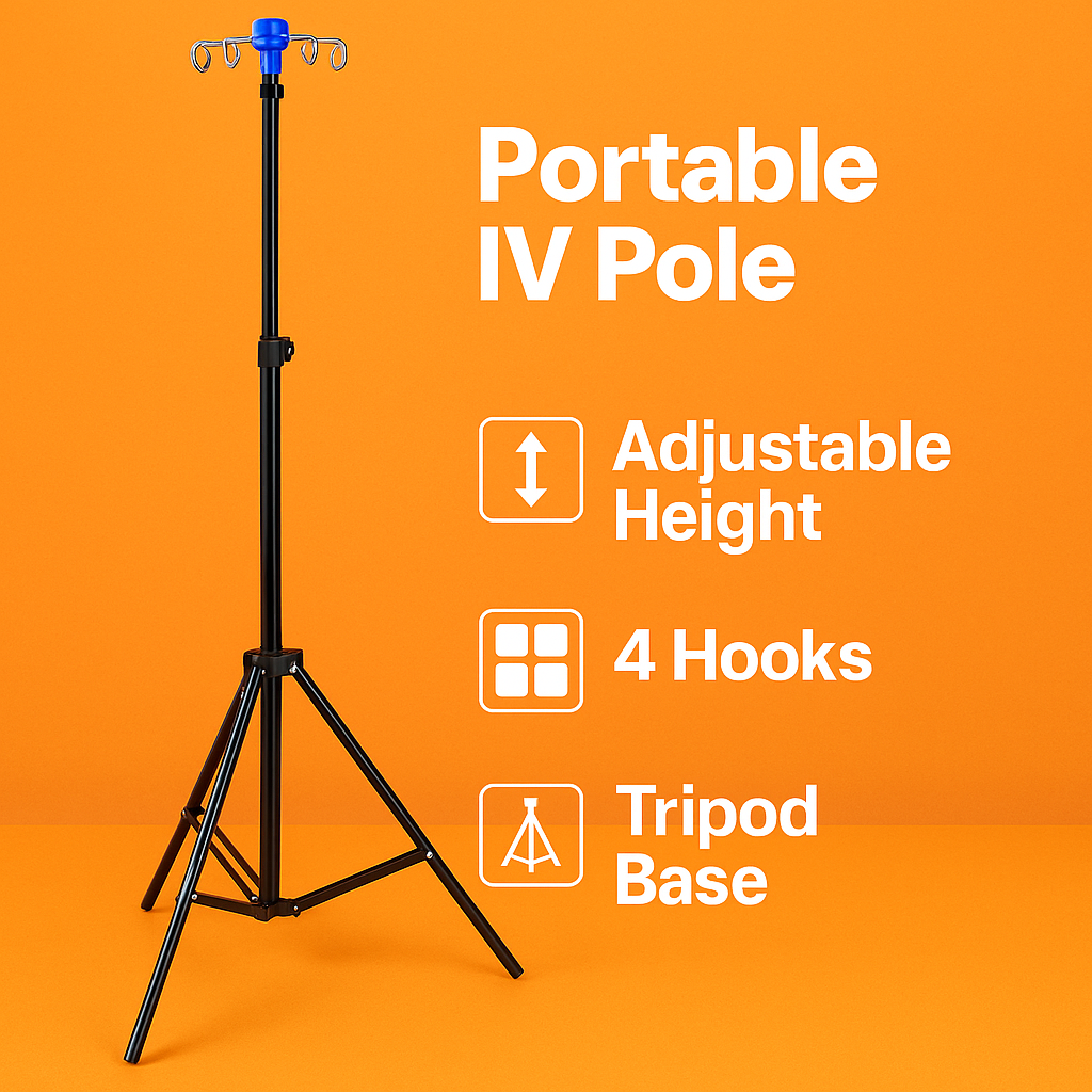 4-Hook Portable IV Pole Stand Drip Bag Holder-NEW