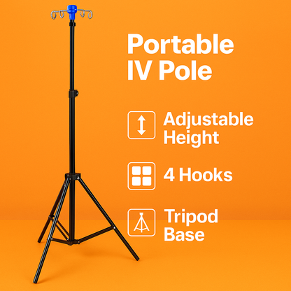 4-Hook Portable IV Pole Stand Drip Bag Holder-NEW
