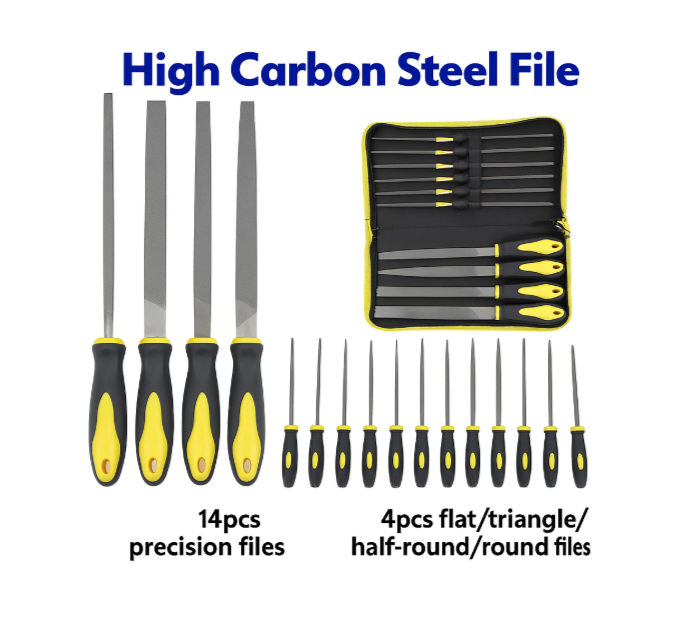 18pcs Steel File Set for Metal, Wood & Rasp with Carry Case-NEW
