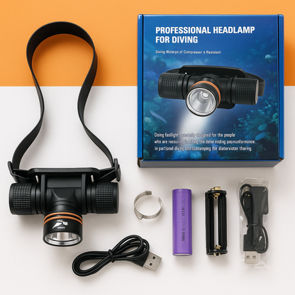 Rechargeable LED Diving Headlamp 1200LM Waterproof Torch-NEW