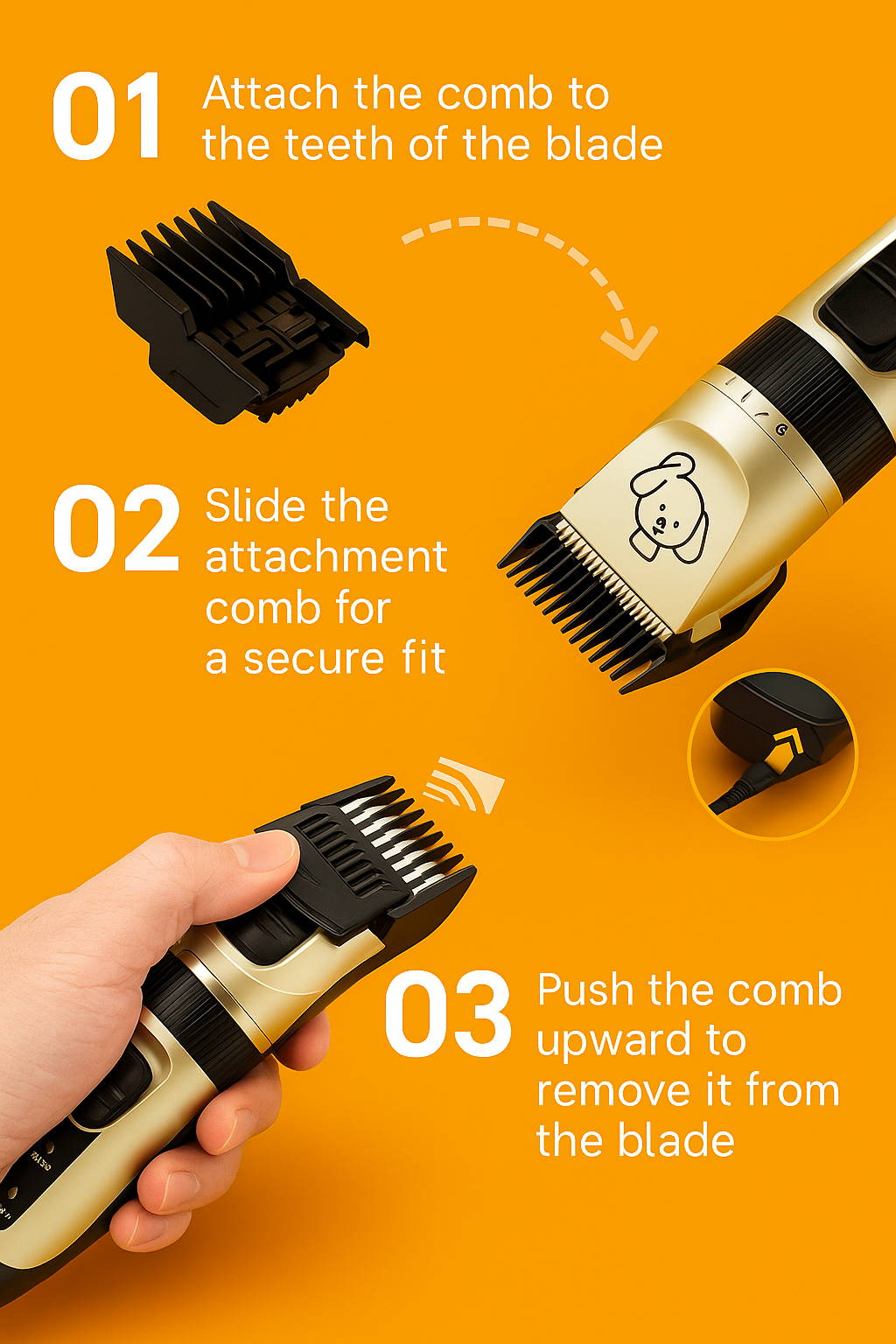 Dog Hair Trimmer – Cordless Pet Grooming Clipper with Ceramic Blade (Gold)-NEW