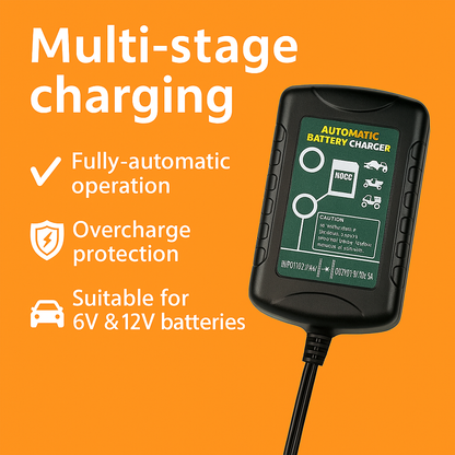 Battery Charger Maintainer – 6V/12V 1.5A Smart Automatic Trickle Charger for Car & Motorcycle-NEW