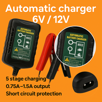 Battery Charger Maintainer – 6V/12V 1.5A Smart Automatic Trickle Charger for Car & Motorcycle-NEW