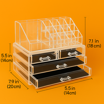 4 Drawer Acrylic Makeup Organizer – Clear Cosmetic & Jewellery Storage Box -NEW