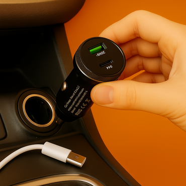USB Car Charger 65W with Wire – Fast Dual-Port Charger for Huawei & iPhone -NEW