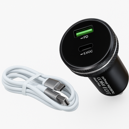 USB Car Charger 65W with Wire – Fast Dual-Port Charger for Huawei & iPhone -NEW