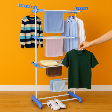 6 Tier Foldable Clothes Drying Rack with Hanging Wings – Stainless Steel Indoor/Outdoor-NEW