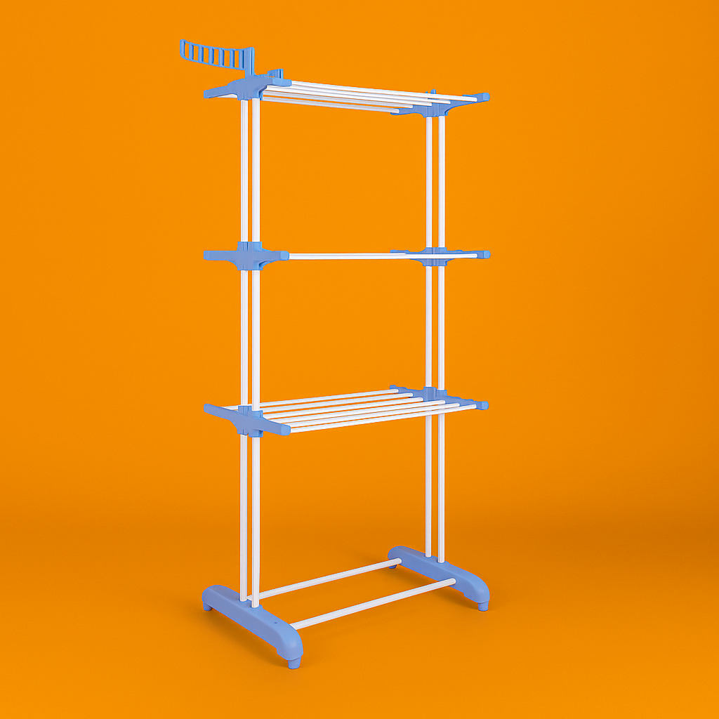 6 Tier Foldable Clothes Drying Rack with Hanging Wings – Stainless Steel Indoor/Outdoor-NEW