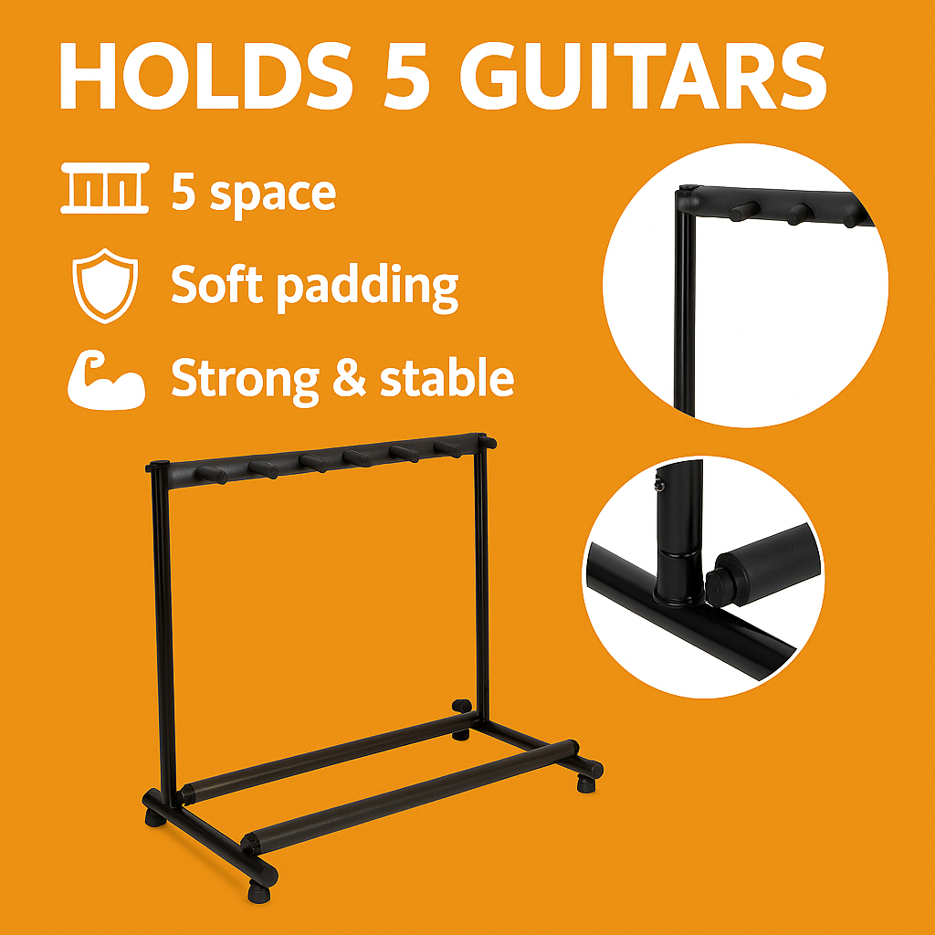 5 Guitar Stand Rack – Multiple Instrument Folding Padded Organizer-NEW