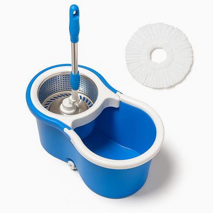 Stainless Steel 360° Spinning Mop Bucket – Easy Clean with 2 Free Mop Heads-NEW