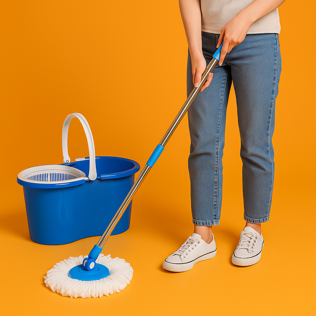 Stainless Steel 360° Spinning Mop Bucket – Easy Clean with 2 Free Mop Heads-NEW
