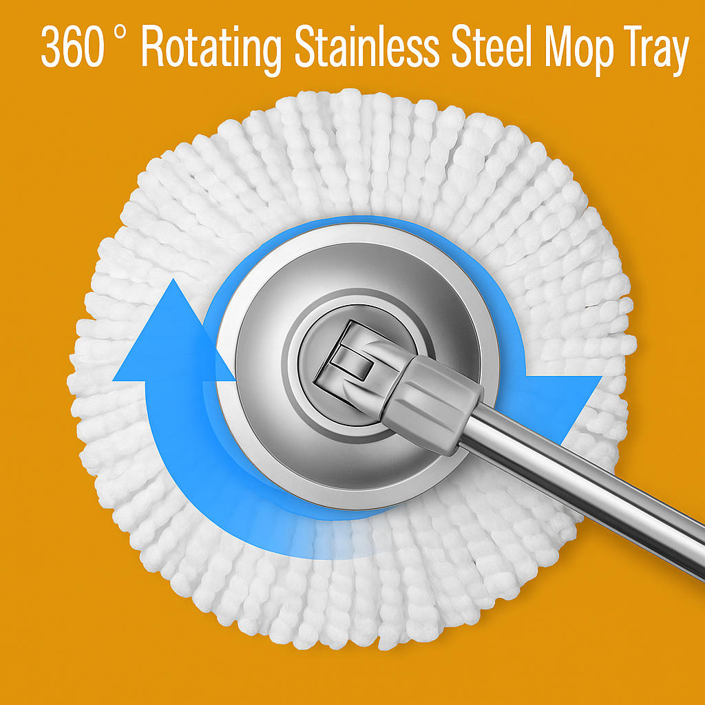Stainless Steel 360° Spinning Mop Bucket – Easy Clean with 2 Free Mop Heads-NEW